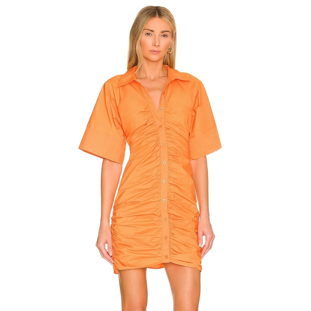 Revolve L’Academie 100% Cotton Size L Orange Ruched mini dress summer